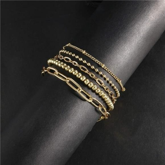 Gold Chain Bracelet Sets Women 14K Gold Plated Dainty Link Paperclip Bracelets - Picture 4 of 6
